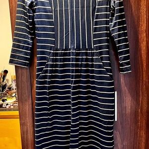 Joules Navy and White Striped Long Sleeve Dress
